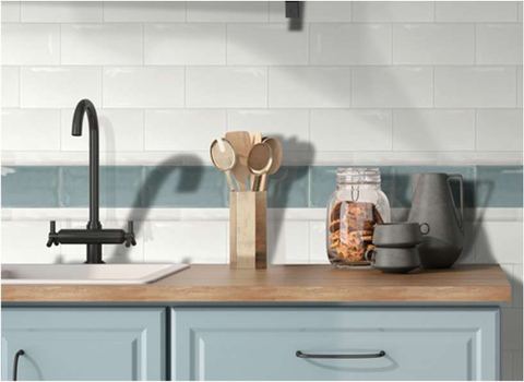Montacute Blue/White tiles in a kitchen